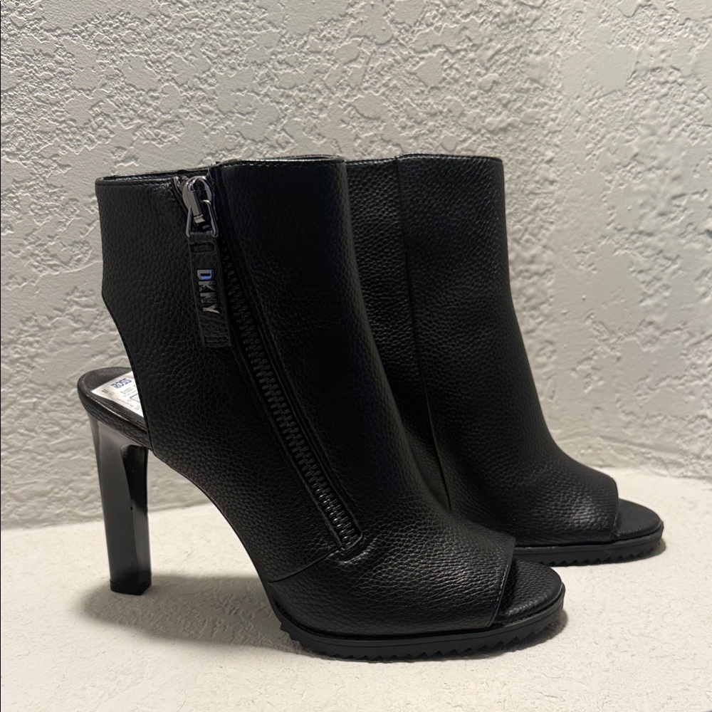 DKNY Black Heeled Peep-Toe Boot Heels